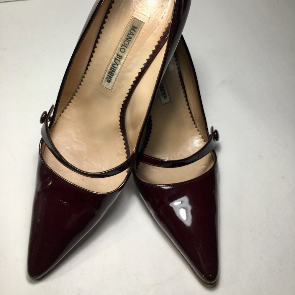 Deep burgundy Manolo Mary Janes
